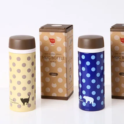 Doshisha Dot Animal series insulated mug bottles with packaging