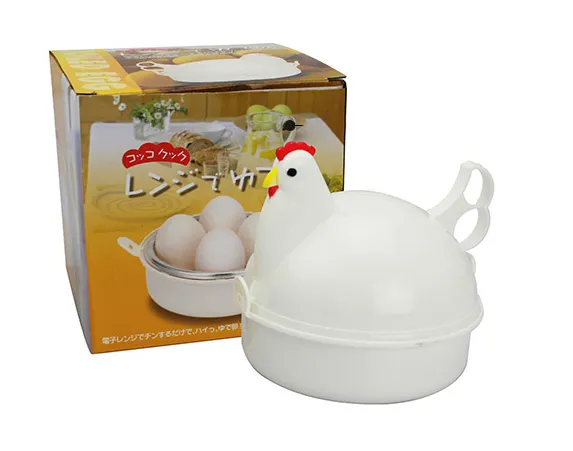 Kokko Cook microwave egg cooker shaped like a hen, with box